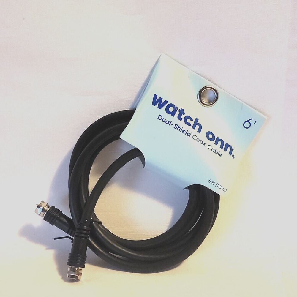 Watch Onn. Quad-Shield Coaxial Cable 6 Feet Black Brand New
